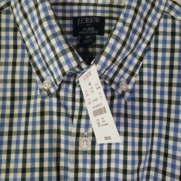 NEW J.Crew Factory Flex Washed Plaid Check Men's Button Down Shirt M Blue NWT - Picture 5 of 8